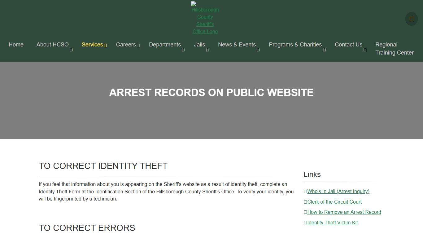 Arrest Records on Public Website HCSO, Tampa FL