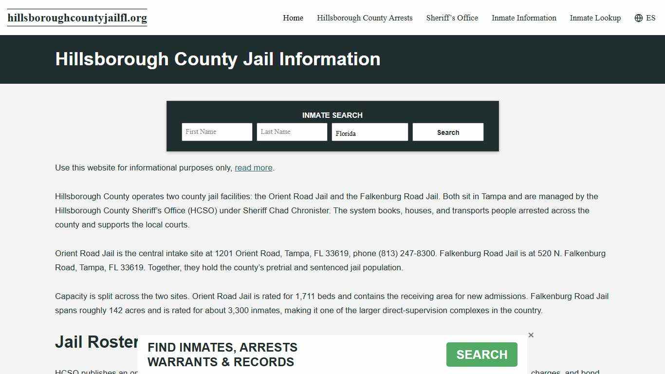 Hillsborough County, FL Jail Roster, Inmate Info
